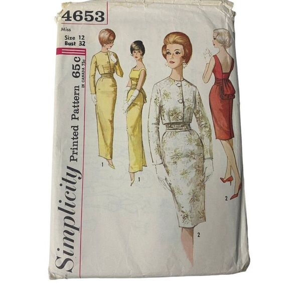 Vintage Simplicity 4653 Pattern Misses 10-18 One Piece Dress Jacket Obi Sash Cut - Picture 1 of 4